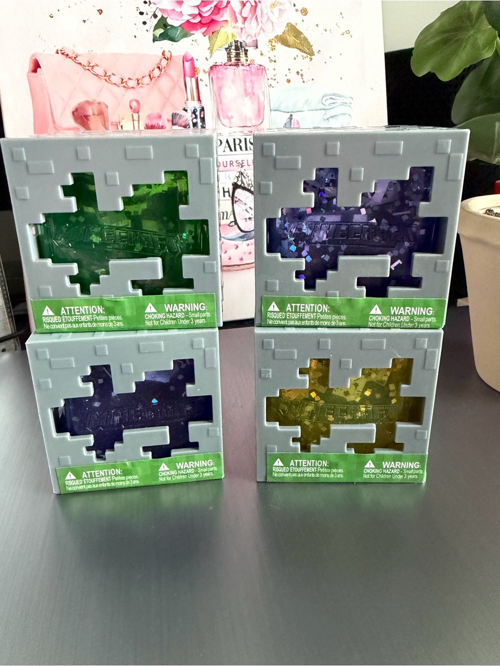 Glitter Pixel Surprise Figure Pack - Green, Purple & Gold set of 4